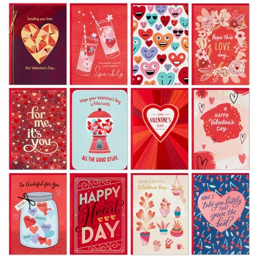 Hallmark Valentine's Day Card Assortment Pack for Adults, Friends, Galentines (12 Unique Designs with Envelopes)