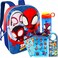 Spiderman Backpack for Boys 4-8yrs w/Padded Straps &amp; Large Compartment - Kindergarten Backpack for Boys, Includes Spidey Water Bottle, 3D Puffy Stickers &amp; More - Toddler Spiderman Backpack, Medium