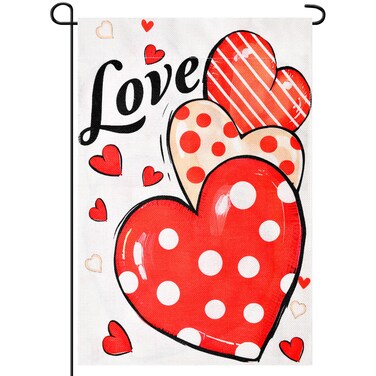 12 x 18 Inches Love and Hearts Valentine's Day Garden Flag Decorations - Double Sided Vertical Burlap Hearts Printed Holiday Yard Flag Indoor Outdoor House Garden Patio Lawn Party Supplies