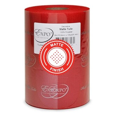 Expo International Matte Decorative Tulle Roll, 6 Inch x 100 Yards, Red