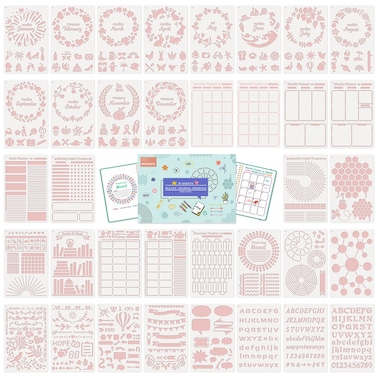 Midenco 36Pcs Bullet Journal Stencils Templates Set (5.1 * 7.9 Inch) - Bullet Journals Accessories/Supplies Kit - Journal Stencils for Bullet Journaling - Planner Stencils for A5 Dotted Journal