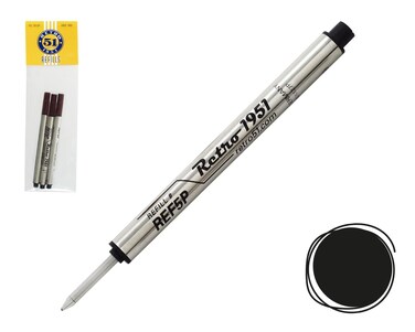 Retro 51 Tornado Rollerball Refill Black 3-Pack - Premium German Ink, Smooth Writing, Compatible with Tornado Pens