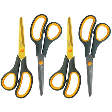 CCR Scissors 8 Inch Soft Comfort-Grip Handles Sharp Titanium Coating Blades, 4-Pack