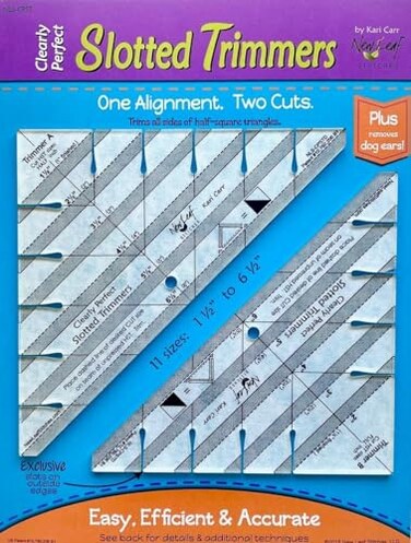 New Leaf Stitches Slotted Trimmer - Acrylic Template Ruler for Accurate Cutting and Trimming - Designed for Half-Square Triangles, Strip Piecing, Block Construction - Ideal Stencil &amp; Tool for Quilters