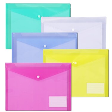 10 Pack File Folders,Plastic Envelope Folder,US Letter Size Poly Envelopes with Label Pocket,Folders for Documents,A4 Plastic folders, Plastic Envelopes for Documents,Clear Folders, Assorted Color