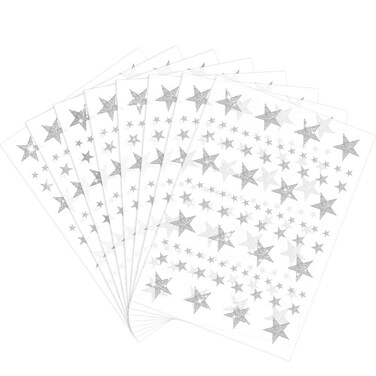 8 Sheet 632 Pieces Foil Star Stickers Reward Star Stickers Labels, Christmas Star Stickers Assorted Size Glitter Star Stickers for Home, Bar, DIY and Office (Silver)