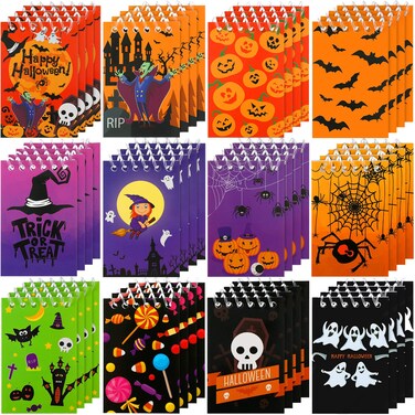48 Pieces Halloween Mini Notepads Mini Spiral Notebooks Pumpkin Pattern Notebooks Halloween Memo Pad Notebooks for Halloween Party Home School Supplies, 12 Styles (Quantity of Each Style is Random)