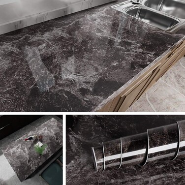 Livelynine Dark Marble Wallpaper for Counter Top Covers Peel and Stick Countertops for Kitchen Waterproof Marble Contact Paper for Countertops Counter Table Desk Covers Furniture Wrap 15.8"x78.8