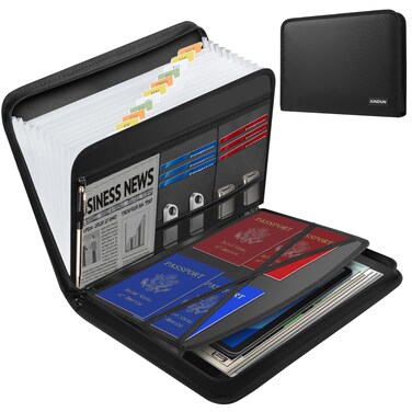 JUNDUN Accordion File Organizer - Fireproof Accordion Folder with Zipper &amp; Labels - 13 Pocket Expanding File Folder with Multi-Pockets Document Organizer Folder for Letter A4 Files   Receipt and More