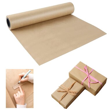 Shinok Brown Kraft Paper Roll - 15" x 33'(400") Brown Wrapping Paper for Packing Moving Small Craft Paper Roll for Gift Wrapping Art