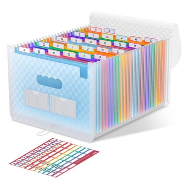 ThinkTex Accordion File Organizer, 26 Pockets Expanding File Folders, Monthly Bill Receipt Documents Organizer, A-Z Colorful Tabs, Letter/A4 Size - Blue