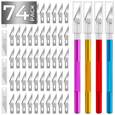 JTIEO 74 Pack Hobby Knife Exacto Knife with 4 Upgrade Sharp Hobby Knives and 70 Spare Craft Knife Blades for Art, Scrapbooking,Stencil