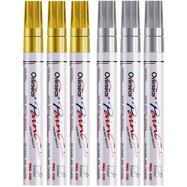 Gold and Silver Paint Marker Pens - 6 Pack Permanent Oil Based Metallic Paint Pen, Medium Tip, Quick Dry and Waterproof Markers for Stone, Wood, Metal, Plastic, Canvas, Glass, Ceramics, Rubber, Stone
