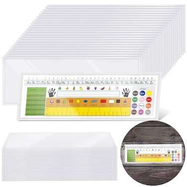 45 Pieces Nameplate Pockets Self-Adhesive Name Plate Clear Pockets for Classroom Desk, 14.2 x 4.7 Inch