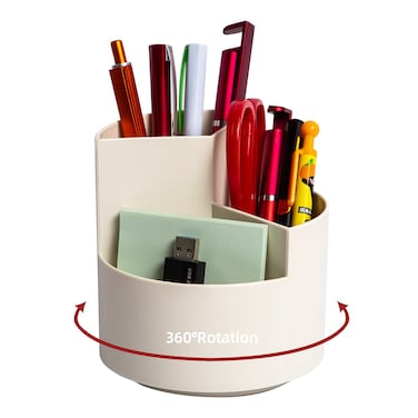 EDENMS Desk Pencil Pen Holder, 3 Slots 360-Degree Spinning Pencil Pen Desk Organizers, Desktop Storage Pen Organizers Stationery Supplies, Cute Pencil Cup Pot for Office, Art Supply - White