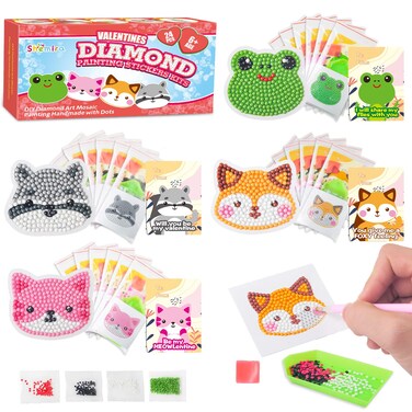 Shemira 24 Pack Valentine's Day Cards for Kids with 5D Diamond Art Painting Kit, Valentines Gift for Kids Classroom, Valentine's Party Favor, School Valentine's Art Activity, Valentine's Art Craft Kit