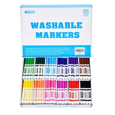 Rarlan Washable Markers Bulk, Markers for Kids, Bulk pack, 12 Colors, 240 Count