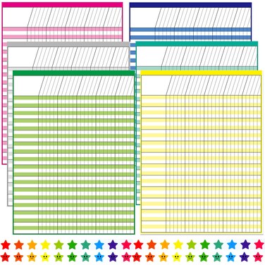Youngever 6 Pack Multi-Color Laminated Dry Erase Incentive Chart with 120 Reward Star Stickers for Chore Responsibility, School Attendance, Homework Progress Tracking Chart (17 Inch x 22 Inch)