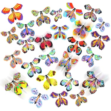 LOMIMOS 20PCS Flying Butterfly, Magic Wind Up Butterfly Toy Gift for Kids Surprise Explosion Box Wedding Birthday Party Book Greeting Card(20 Styles)