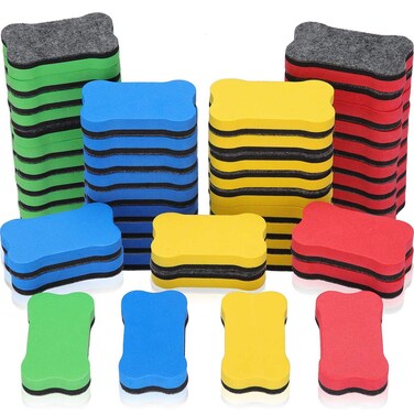 Outus 48 Pieces Magnetic Whiteboard Dry Eraser Office Erasers Bone Shaped Dry Erasers Fit for Home and Office, Red, Yellow, Blue and Green