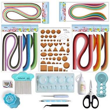 JUYA Paper Quilling Kit with Blue Tools 960 Strips Board Mould Crimper Coach Comb (Paper Width 3mm with Glue)