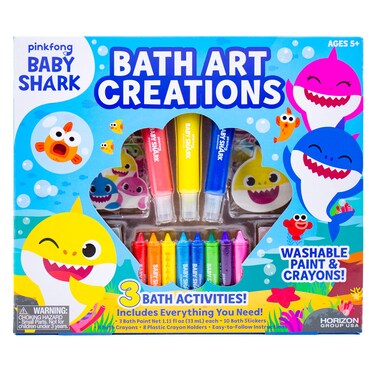 Baby Shark Bath Art Creations Play Set for Kids &amp; Toddlers - Draw Washable Artwork During Bathtime or Shower Time - Dissolvable &amp; Washable Paints, Crayons &amp; Stickers for Kids Ages 3, 4, 5, 6