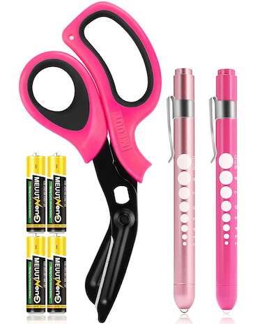 MEUUT 3 Pack Pen light &amp; Medical Scissors-One Pantented Trauma Scissor Two LED Penlight with Pupil Gauge -8" Bandage Scissor for Nurse Doctor EMT