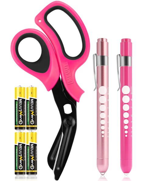 MEUUT 3 Pack Pen light &amp; Medical Scissors-One Pantented Trauma Scissor Two LED Penlight with Pupil Gauge -8&quot; Bandage Scissor for Nurse Doctor EMT