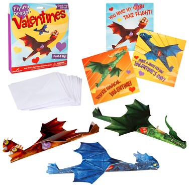 Playhouse Flying Dragons Valentine's Day Card Set for Kids, 28 Card Pack &amp; Envelopes - Fold and Fly Paper Airplanes - Great for School Classroom Exchange Parties - Boys &amp; Girls Ages 4+