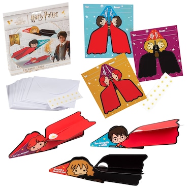 Harry Potter Flying Broom Valentines Day Cards for Kids, 28 Card Pack &amp; Envelopes - Fold and Fly Paper Airplane Harry, Hermione and Ron - Great for School Classroom Parties - Boys &amp; Girls ages 4+