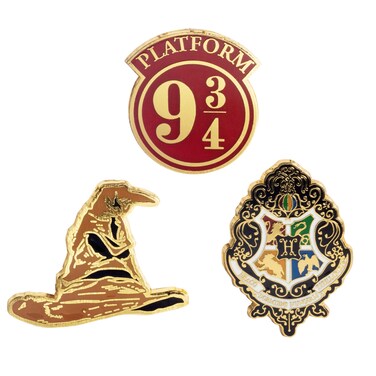 Harry Potter Enamel Pins, Set of 3 - Sorting Hat, Hogwarts Crest, Platform 9 3/4 - Collectible Metal Pin Button Accessory - Officially Licensed - Valentines Day &amp; Easter Gift for Kids, Boys, Girls &amp;