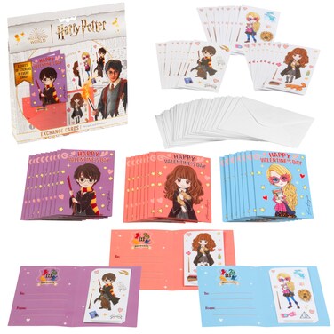 Harry Potter Valentines Day Cards with Stickers for Kids, 28 Card Pack &amp; Envelopes - Harry, Hermione &amp; Luna Anime Characters - School Classroom Parties for Boys &amp; Girls 4+ - Officially Licensed