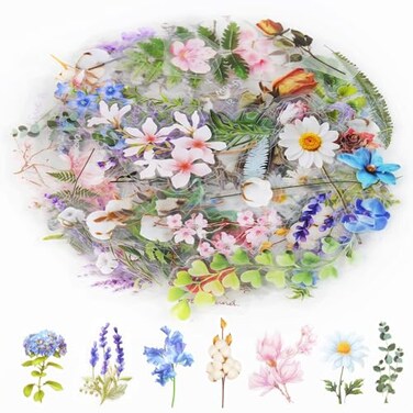 160Pcs Natural Flower Stickers for Scrapbooking,Self-Adhesive Transparent Flower Stickers Scrapbook Supplies Journaling Stickers for Adult Card Making Letters DIY Water Bottle Cards Decoration (160)