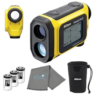 Nikon Forestry Pro II Laser Rangefinder/Hypsometer (16703) Bundle with 3 Extra CR2 Batteries and Lens Cloth - Digital Range Finder and Tape Measure, Height Measurement for Trees, Poles, and Other