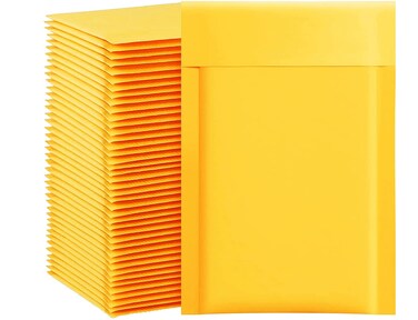 packbabol Kraft Bubble Mailers 4x8 Inch 100 Pcs,Small Self-Sealing Mail Shipping Bags,Yellow Padded Envelopes #000