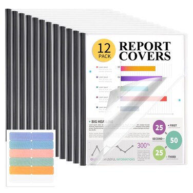 Utron 12 Pack Report Covers, 70 Sheet Capacity Presentation Folders, Clear Report Covers with Sliding Bar, Report Folder for A4 and Letter Size Paper