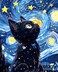 Yunnuo Paint by Numbers for Adults Black Cat, Paint by Numbers kit on Canvas for Beginners, Starry Night Oil Painting Set Craft Supplies, 3 Paintbrushes and Acrylic Paint 16x20 Inch