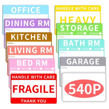 AZUREAL 540P Moving Labels, 10 Color Coded Moving Stickers Including Fragile, Heavy and Blank Labels, 2'' x 3'' Packing Labels for Moving Boxes, Moving Supplies, Wardrobe Boxes, Apartment Sticker