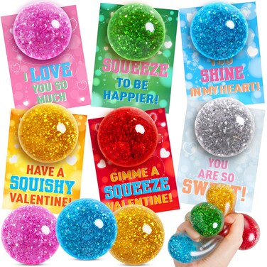 Toidgy Valentines Day Cards for Kids School, 24 Pack Valentines Day Gifts for Kids, Valentines Cards for Kids Classroom with Stretchy Balls, Valentines Party Favors Exchange Gift for Boys Girls