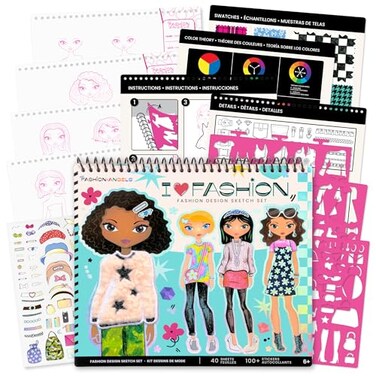 Fashion Angels I Love Fashion Sketch Portfolio, Includes Sketch Pad with Stencils &amp; Stickers, Fashion Design Sketch Book for Girls, Ideal Drawing Kit for Kids