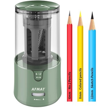 AFMAT Electric Pencil Sharpener, Auto Stop, Super Sharp &amp; Fast, Electric Pencil Sharpener Plug in for 6-12mm No.2/Colored Pencils/Office/Home-Green