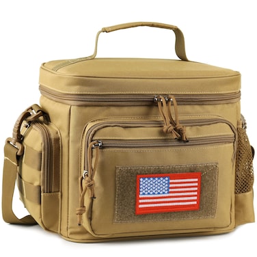 Lunch Box for Men, Tactical Lunch Bag MOLLE Webbing Leakproof Insulated Large Lunch Cooler Women Adult Meal with Adjustable Shoulder Strap Durable Lunch Pail (Brown)