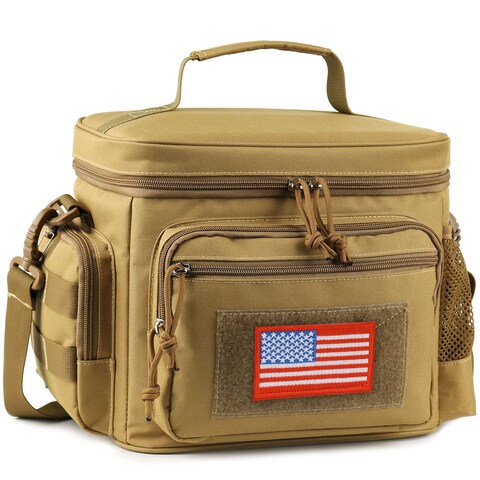 Lunch Box for Men, Tactical Lunch Bag MOLLE Webbing Leakproof Insulated Large Lunch Cooler Women Adult Meal with Adjustable Shoulder Strap Durable Lunch Pail (Brown)