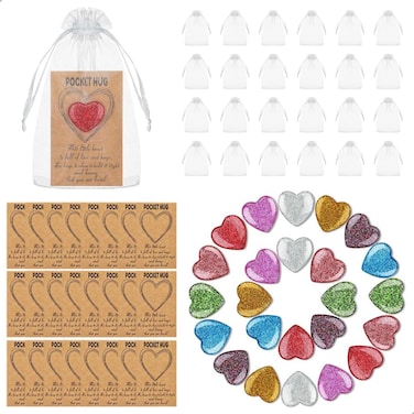 24 Pack Valentines Cards with Heart Shape Crystal Stones, Valentines Day Gifts for Kids, Gemstone Crystals Rock, Valentine Gift Exchange for Boys Girls Toddlers Class Classroom School Party Favor