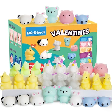 30 Packs Valentine's Day Cards with Mochi Squishy Toys, Mini Kawaii Stress Relief Squishy Toys Sets for Kids, Valentine's Day School Classroom Prizes, Valentine Exchange Gift