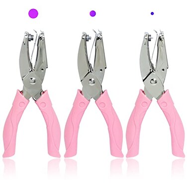 CheeMuii 3 Pieces Metal Handheld Paper Punch Single-Hole Tag Punch Set with Plastic Handle for Circle Holes for DIY Craft Tag