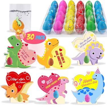 NAISEN 30 PACK 3D Valentines Day Cards for Kids with Hatching Dinosaur Eggs, 6 Designs Valentines Day Gifts for Kids Classroom School Exchange, Valentines Day School Prize Party Favors for Kids