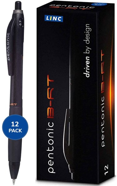 Pentonic BR-T Retractable Ballpoint Pens, 12 Count, Black Ink, 0.7 mm Fine Point, Smooth Writing For Journaling, Office &amp; School (PEN12120)