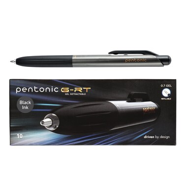 Pentonic GR-T Retractable Gel Pens, 10 Count, Black Ink, 0.7 mm Fine Point, Smooth Writing For Journaling, Note Taking, Office &amp; School (1002363)