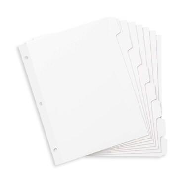 Blue Summit 3 Ring Binder Dividers with Reinforced Edge, 1/8 Cut Tabs, 96 Dividers, Letter Size, 3 Hole Punch Section Index Dividers for Binders, White, 12 Sets